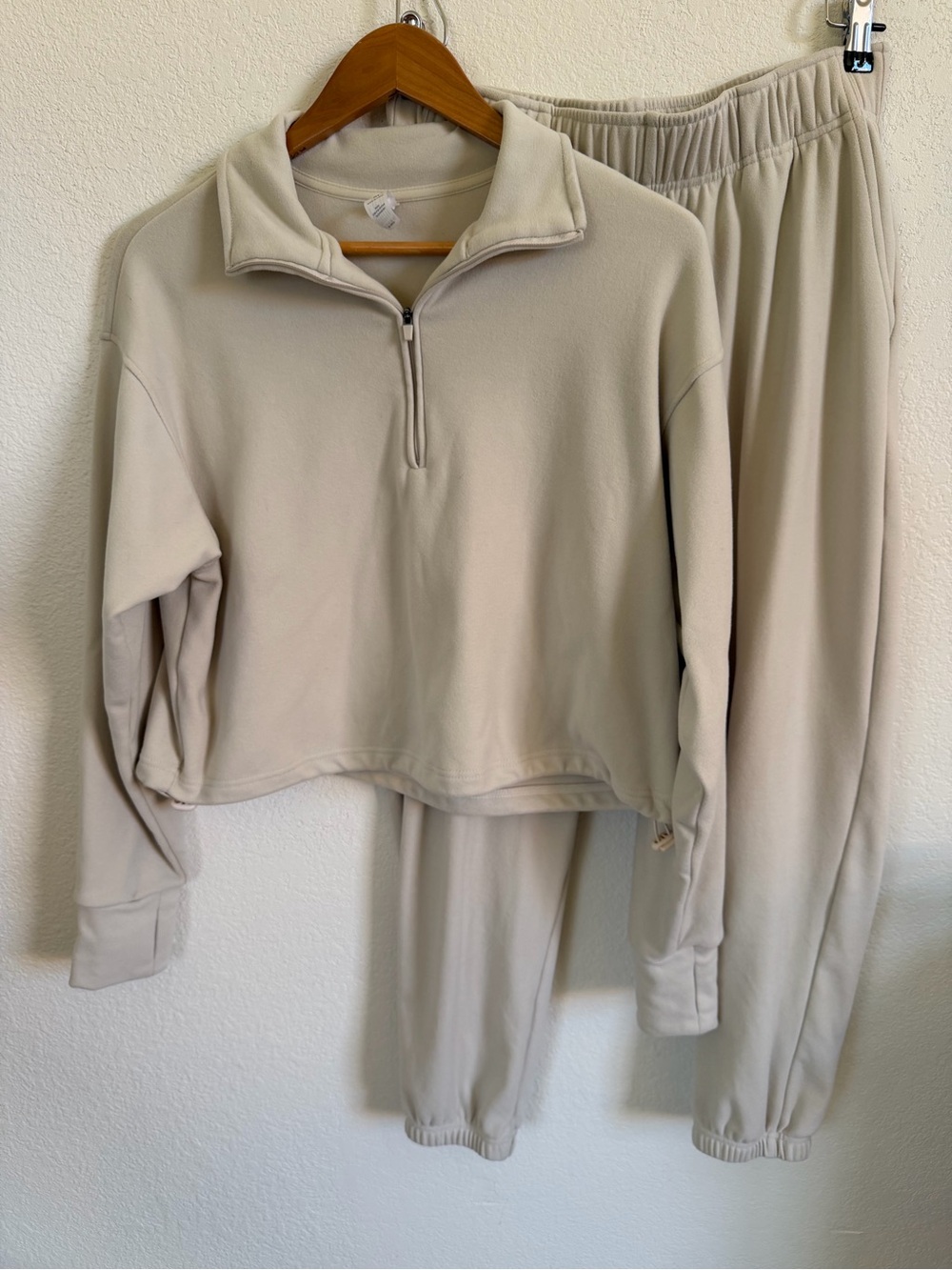 Velocity Lounge Set Fleece Neutral Cream Half-Zip Pullover and Sweatpant/Joggers